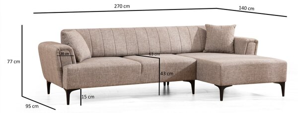 Hanah Home Rohová sedacia súprava Hamlet 270 cm svetlohnedá pravá