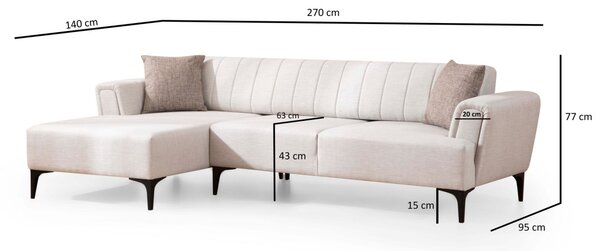 Hanah Home Rohová sedacia súprava Hamlet 270 cm ecru ľavá