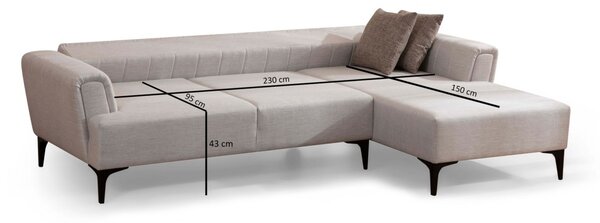 Hanah Home Rohová sedacia súprava Hamlet 270 cm ecru pravá