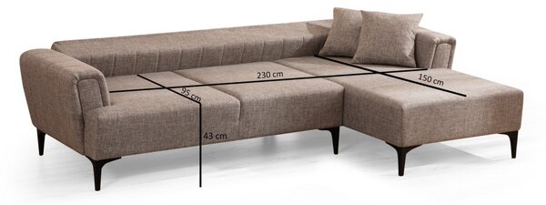 Hanah Home Rohová sedacia súprava Hamlet 270 cm svetlohnedá pravá
