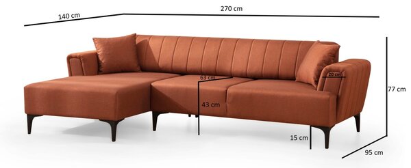 Hanah Home Rohová sedacia súprava Hamlet 270 cm tehlová ľavá