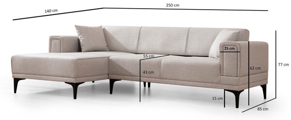 Hanah Home Rohová sedacia súprava Horizon 250 cm ecru ľavá