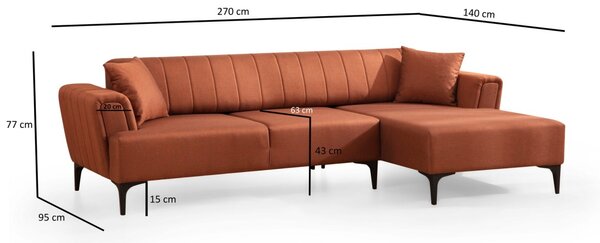 Hanah Home Rohová sedacia súprava Hamlet 270 cm tehlová pravá