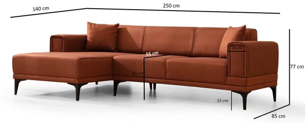 Hanah Home Rohová sedacia súprava Horizon 250 cm tehlová ľavá