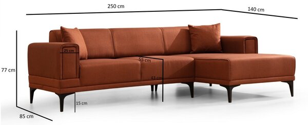 Hanah Home Rohová sedacia súprava Horizon 250 cm tehlová pravá