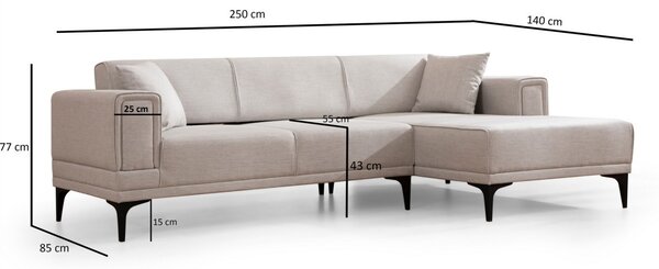 Hanah Home Rohová sedacia súprava Horizon 250 cm ecru pravá