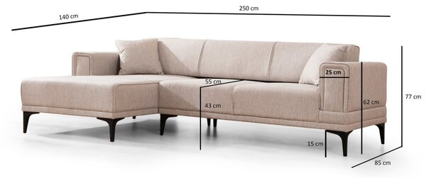 Hanah Home Rohová sedacia súprava Horizon 250 cm svetlohnedá ľavá