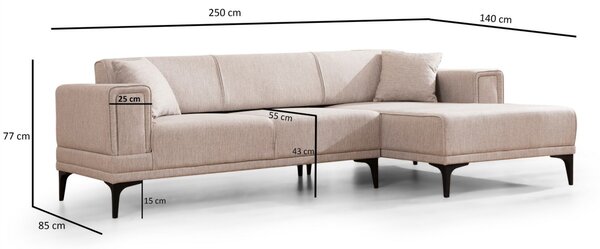 Hanah Home Rohová sedacia súprava Horizon 250 cm svetlohnedá pravá