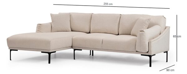 Hanah Home Rohová sedacia súprava Leo 255 cm krémová ľavá