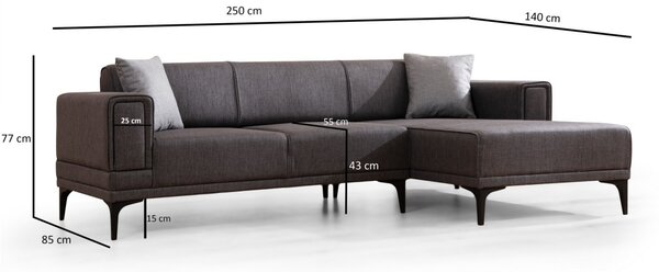 Hanah Home Rohová sedacia súprava Horizon 250 cm tmavosivá pravá