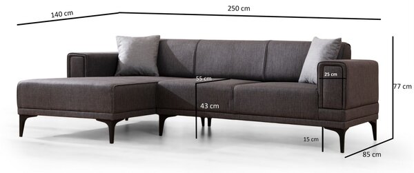 Hanah Home Rohová sedacia súprava Horizon 250 cm tmavosivá ľavá