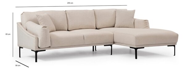 Hanah Home Rohová sedacia súprava Leo 255 cm krémová pravá