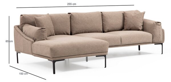 Hanah Home Rohová sedacia súprava Leo 255 cm mocha ľavá