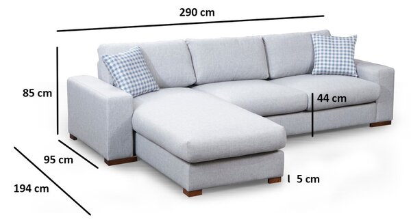 Hanah Home Rohová sedacia súprava Loop 290 cm sivá ľavá