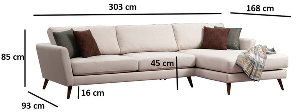 Hanah Home Rohová sedacia súprava Mayorka 303 cm béžová pravá