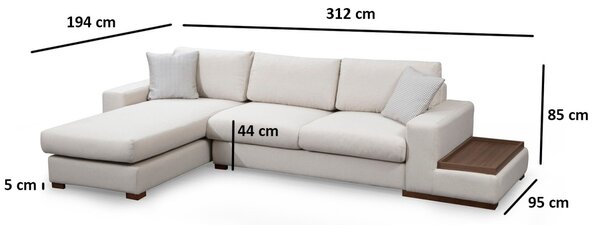 Hanah Home Rohová sedacia súprava Loop 312 cm s odkladacím stolíkom béžová ľavá