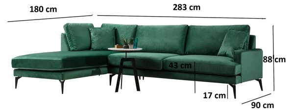 Hanah Home Rohová sedacia súprava Papira 283 cm zelená ľavá