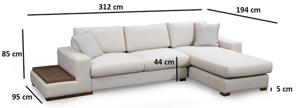 Hanah Home Rohová sedacia súprava Loop 312 cm s odkladacím stolíkom béžová pravá