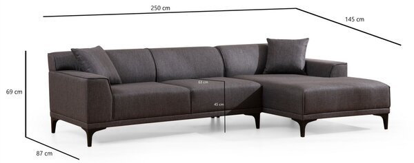 Hanah Home Rohová sedacia súprava Petra 250 cm antracitová pravá