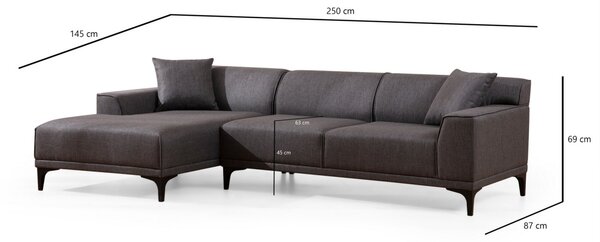 Hanah Home Rohová sedacia súprava Petra 250 cm antracitová ľavá