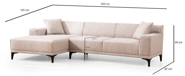 Hanah Home Rohová sedacia súprava Petra 250 cm biela ľavá