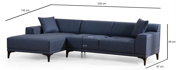 Hanah Home Rohová sedacia súprava Petra 250 cm modrá ľavá