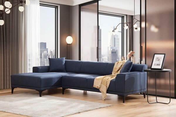 Hanah Home Rohová sedacia súprava Petra 250 cm modrá ľavá