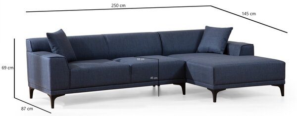 Hanah Home Rohová sedacia súprava Petra 250 cm modrá pravá