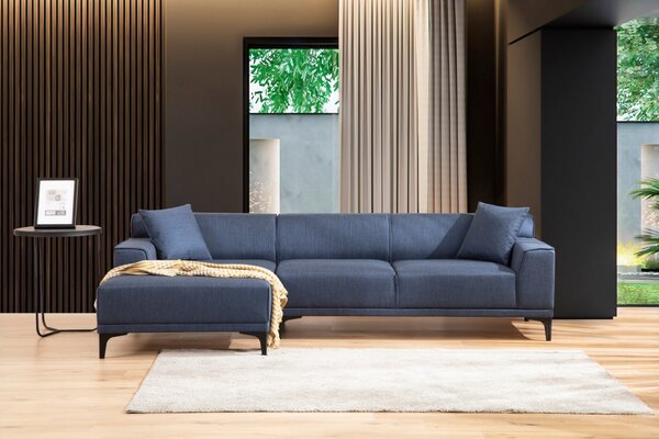 Hanah Home Rohová sedacia súprava Petra 250 cm modrá ľavá