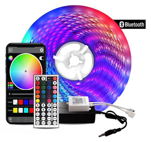 Aga RGB LED pásik 5 m Bluetooth SMD5050 - 60LED/m + ovládač + zdroj