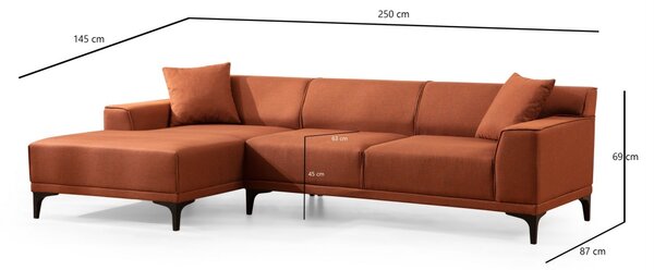 Hanah Home Rohová sedacia súprava Petra 250 cm oranžová ľavá