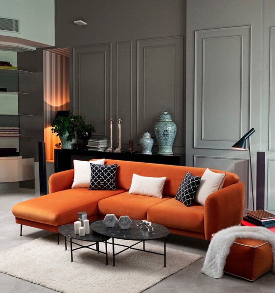 Hanah Home Rohová sedacia súprava Sevilla 270 cm oranžová ľavá