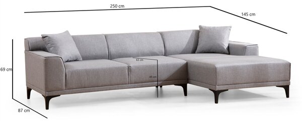 Hanah Home Rohová sedacia súprava Petra 250 cm svetlosivá pravá