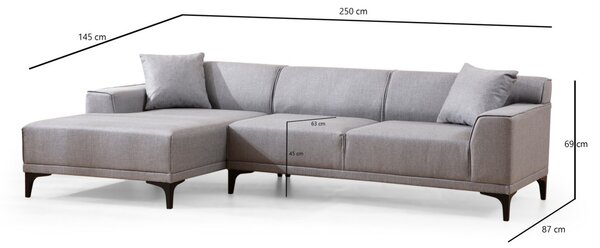 Hanah Home Rohová sedacia súprava Petra 250 cm svetlosivá ľavá