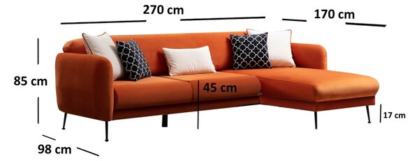Hanah Home Rohová sedacia súprava Sevilla 270 cm oranžová pravá