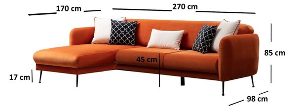 Hanah Home Rohová sedacia súprava Sevilla 270 cm oranžová ľavá