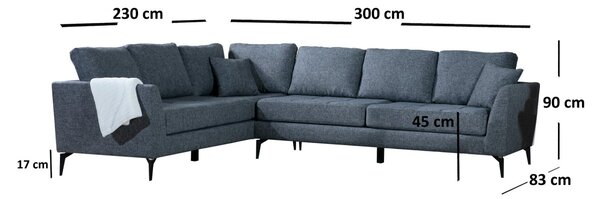 Hanah Home Rohová sedacia súprava Tempo 300 cm tmavosivá ľavá