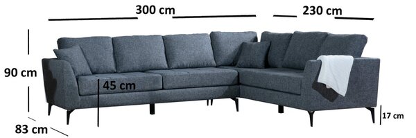 Hanah Home Rohová sedacia súprava Tempo 300 cm tmavosivá pravá