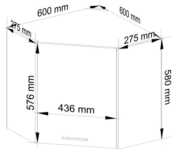 Ak furniture Závesná rohová kuchynská skrinka OLIVIE 60x60 cm matná biela/matná grafitovo sivá