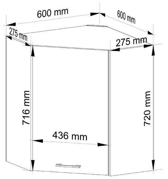 Ak furniture Rohová závesná kuchynská skrinka Olivia 60x72 cm biela