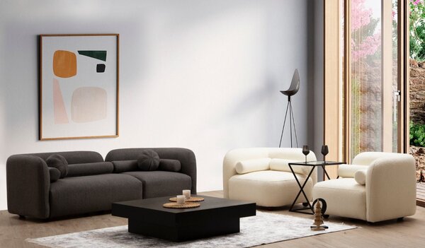 Hanah Home Rohové kreslo Victoria bouclé krémové