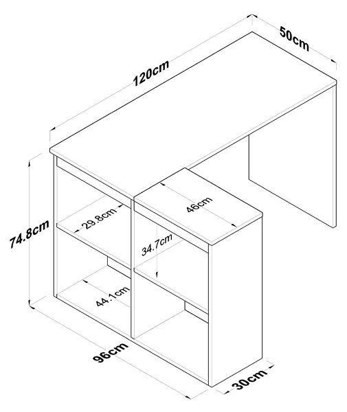 Kalune Design Rohový písací stôl Mario 120 cm s úložným regálom dub prírodný/biely