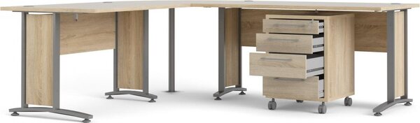 Tvilum Rohový písací stôl Officer 80400/304 230 cm s kontajnerom dub Sonoma/strieborný