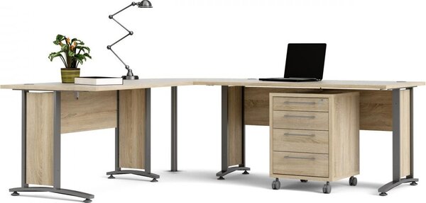Tvilum Rohový písací stôl Officer 80400/304 230 cm s kontajnerom dub Sonoma/strieborný