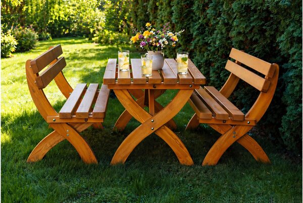 Pivný set ALPIN 180x80cm - masív smrek - stôl + lavice s opierkou