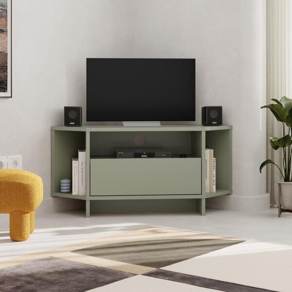 Rohový TV stolík Houseland Viva šedo-zelený