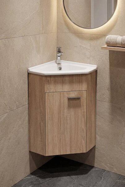 Aqualine Aqualine, ZOJA rohová umývadlová skrinka 39x74x39cm, dub platin, 50346