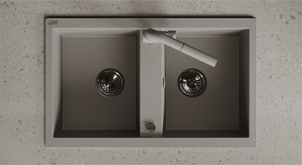 Laveo Barbados, 2-komorový granitový drez 780x480x185 mm, šedá, LAV-SBB_520T