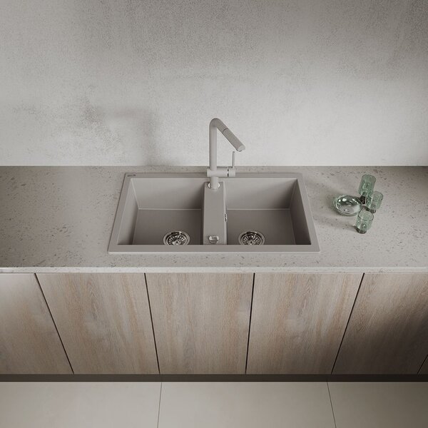 Laveo Barbados, 2-komorový granitový drez 780x480x185 mm, šedá, LAV-SBB_520T