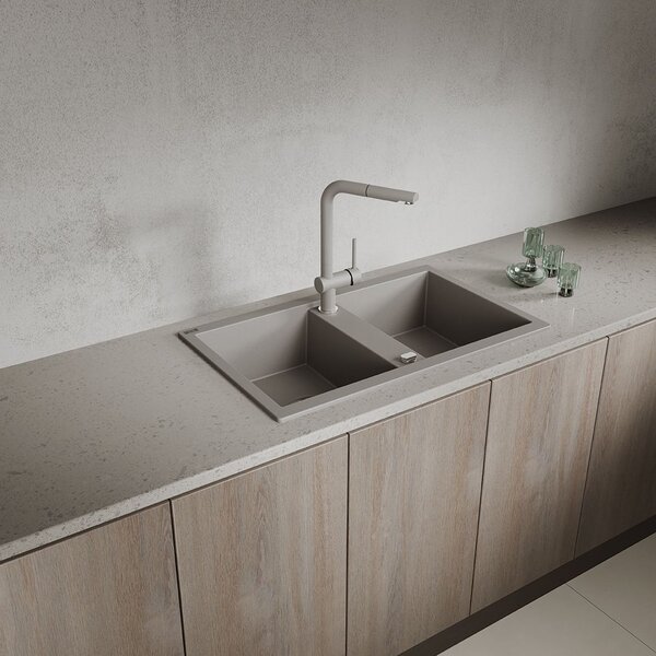 Laveo Barbados, 2-komorový granitový drez 780x480x185 mm, šedá, LAV-SBB_520T